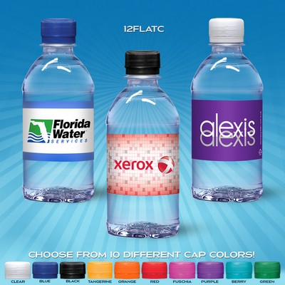 12 Oz. Custom Label Water w/Flat Cap - Clear Bottle