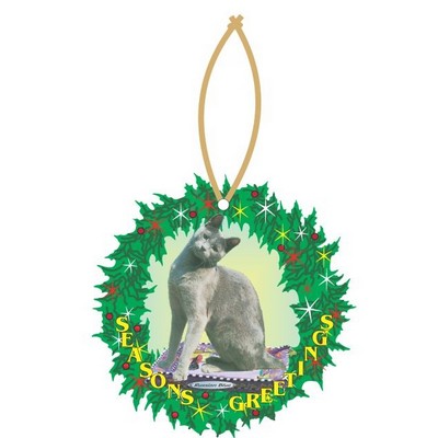 Russian Blue Cat Promotional Wreath Ornament w/ Black Back (2 Square Inch)