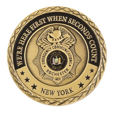 1.5" Brass Challenge Coin w/Antique Gold Plating