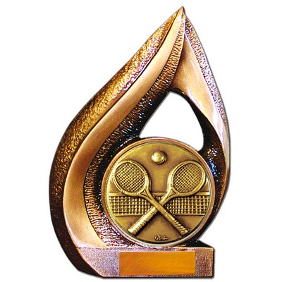 Stock 9" Flame Trophy with 2" Tennis Coin and Engraving Plate