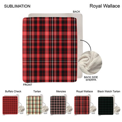Stock Plaid Design Plush Sherpa Lined Micro Mink Throw, Sublimated, (50"x60")