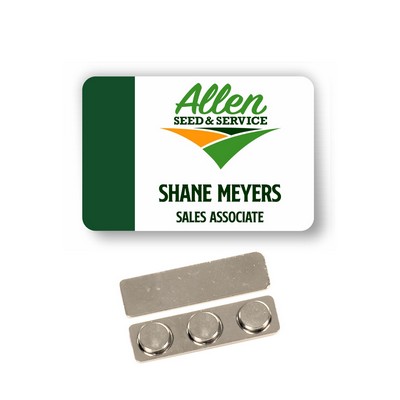 Name Badge - White Plastic, 3X2 Inches. Full Color