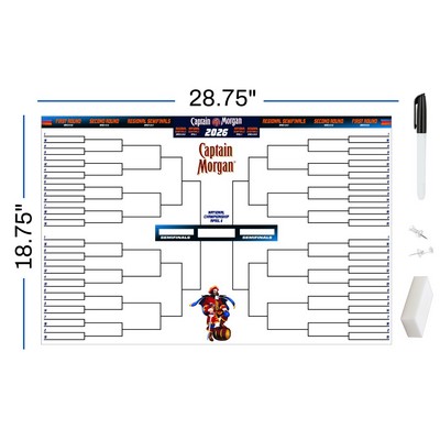 NCAA 64 Team March Madness Basketball Tournament PVC Dry Erase Wall Bracket Kit Large 28.78"x18.75"
