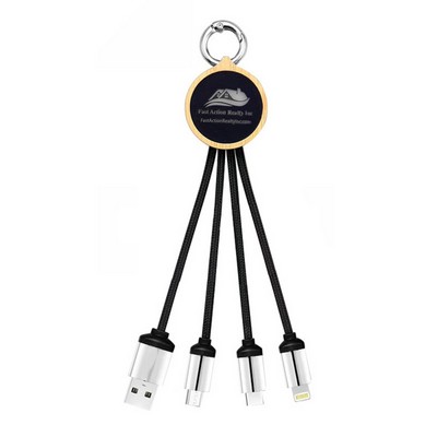 4" 1 Logo Light UP braided & Bamboo cable with Keychain