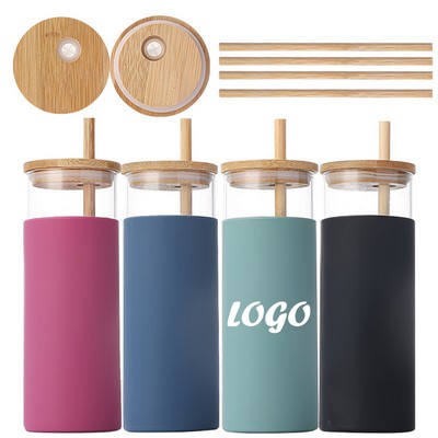 Borosilicate Glass Straw Cup with A Bamboo Lid