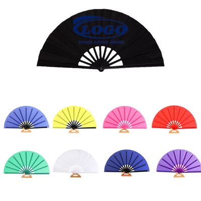 13" Kung Fu Fan W/ Colorful Fabric & Black Frame