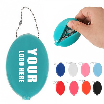 Soft PVC Oval Coin Purse W/ Chain