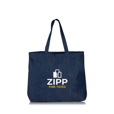 Denim Zippered Tote with Interior Pocket