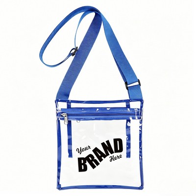 Clear Vinyl Stadium Event Crossbody Bag w/ Adjustable Red Strap