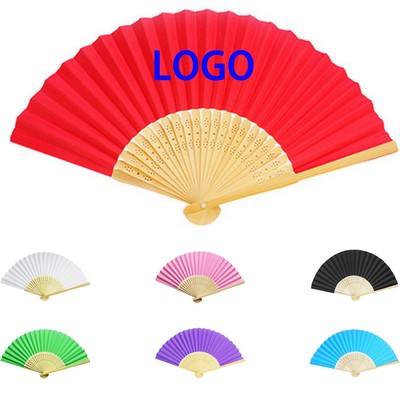 Kids DIY Blank Paper Folding Fan With Bamboo Ribs