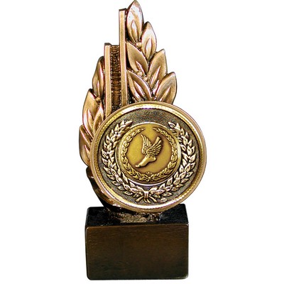 Stock Laurel 9" Trophy with 2" Winged Foot Coin and engraving plate