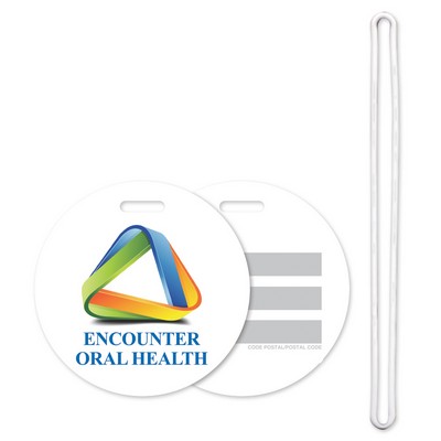 Luggage Tag 3" Mini Round Full Color Front Imprint Write-On Panels on Back with 6" Loop