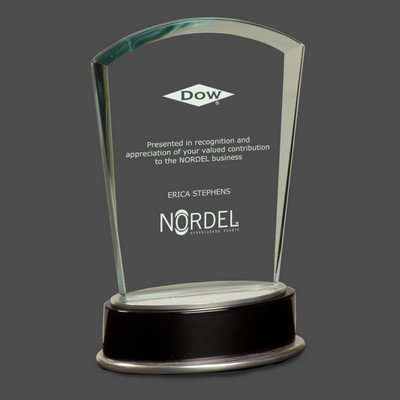 Jade Fan Metro Glass Award w/Black and Silver Base (6¾")