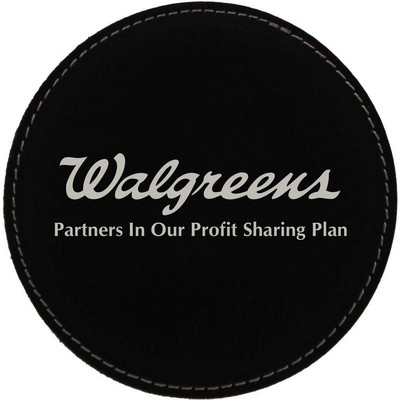 4" Round Black/Silver Laserable Leatherette Coaster