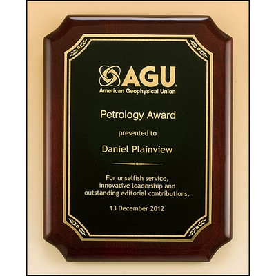 Airflyte® Rosewood Stained Piano-Finish Plaque w/Gold Florentine Leaf Design (7"x 9")