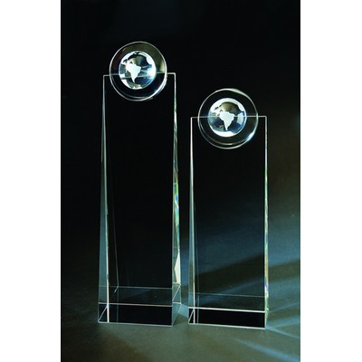 Globe Tower Optical Crystal Award/Trophy 9"H - Variant C