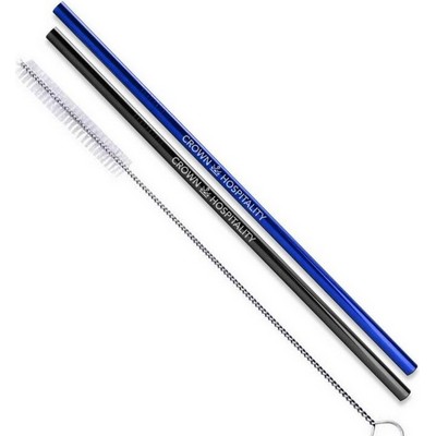 2 Piece Reusable Straight Stainless Steel Straw with Cleaning Brush
