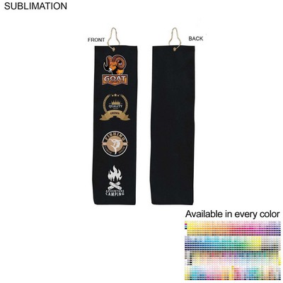 Colored Velour Terry Cotton Blend Golf Towel, Trifold Grommet Hook, Sublimated, (5"x18")