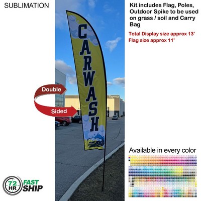 72 Hr Fast Ship - 13' Medium Feather Flag Kit, Full Color Graphics Double Sided, Spike and Bag