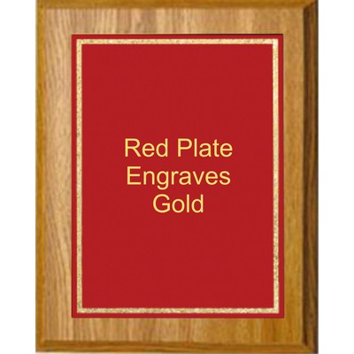 Oak Plaque 9" x 12" - Florentine Frame Designer Plate Red/Gold 7" x 10" Plate