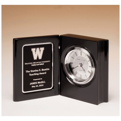 Piano Finish Book Clock w/Diamond Spun Dial