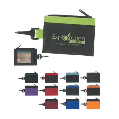 Oxford Zippered Coin Pouch Card Holder w/ Hook