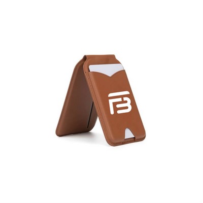 Custom Stand Magnetic Mag Pu Leather Card Holder 