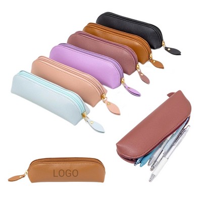 Large-Capacity Leather Zipper Pencil Case