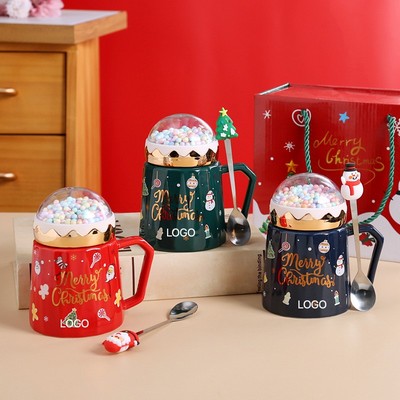 Christmas Gift Set – Large Capacity Ceramic Mug with Lid & Spoon 480ml