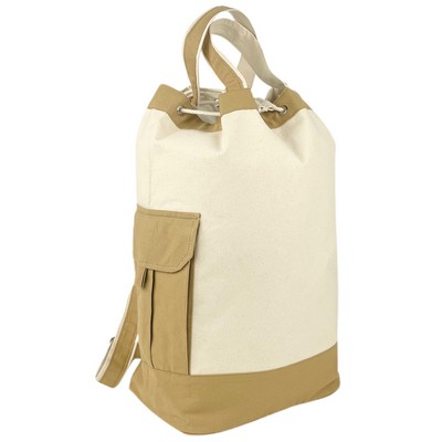 Blank Sports 12 oz Canvas Travel Duffel Bag | Upright Hiking Backpack Sand Beige (18x19x8)