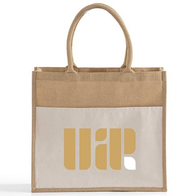 Large Jute Tote w/ Cotton Front Pocket
