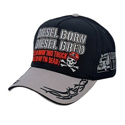 Premium Embroidered Trucker Hat - Skull & Barbed Wire Design