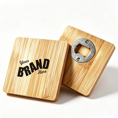 Square Bamboo Coaster & Bottle Opener