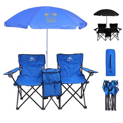 Folding Beach Chair with Removable Sunshade Umbrella Set