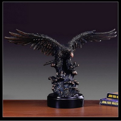 Dark Brown Eagle Landing on Waves Trophy w/Round Base (21"x12.5")