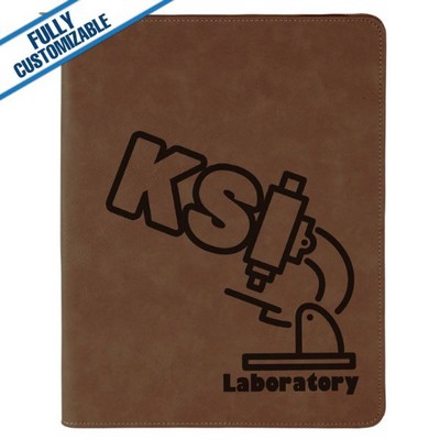 Brown Leatherette - 9.5X12" Zip Portfolio Folder With Notepad