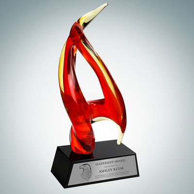 Art Glass Inferno Award w/ Black Base & Silver Plate