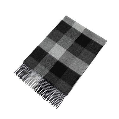 Grey Plaid Alpaca Blend Scarf