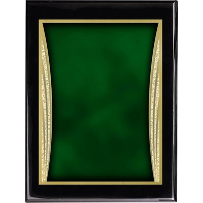 Ebony Piano Finish Plaque with Green Showtime Brass Plate, 9 x 12"