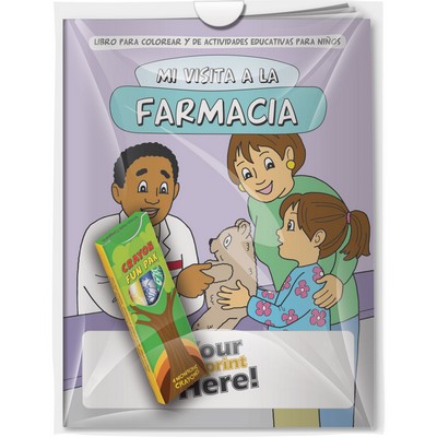 Combo Pack - "My Visit to the Pharmacy (Spanish)" Coloring Book & 4-Pack of Crayon (Imprinted)