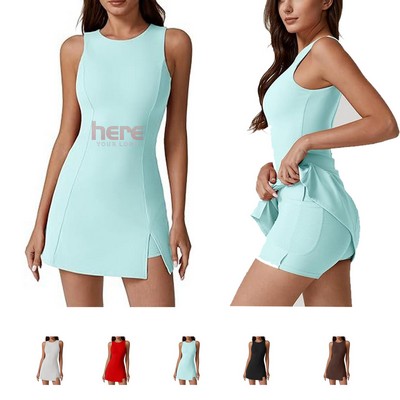 Women'S Crew Neck Sleeveless Tennis Dress