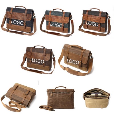 Leather-Trimmed Canvas Computer Bag