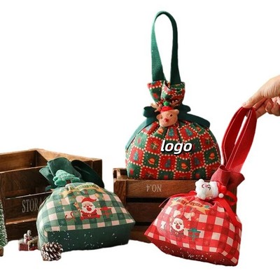 Canvas Drawstring Gift Bag with Holiday Pattern