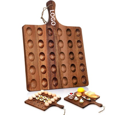 30 Holes Reversible Wooden Deviled Egg Platter with Handle