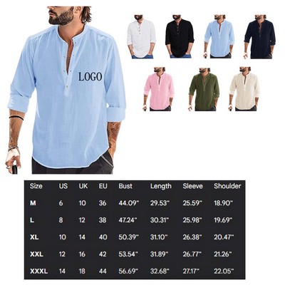 Stand Collar Cotton Linen Shirt (M-3XL)