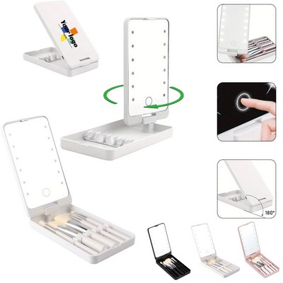Rechargeable Rotating LED Makeup Mirror With Brush Set