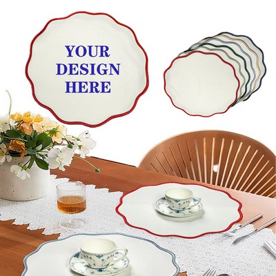 15.7" Linen Scallop Cloth Placemats Linen Round Placemats