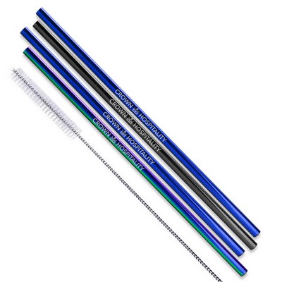 Straight Stainless Steel Straws: Set Of 4" Black, Blue, And/Or Rainbow