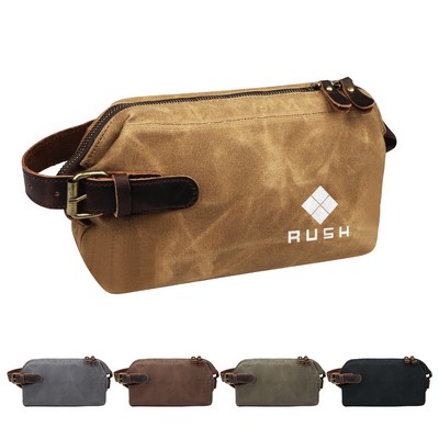 Portable Waxed Canvas Travel Toiletry Bag W/ Handle