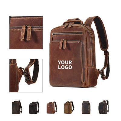 Men's Crazy Horse Leather Large Capacity Business Computer Backpack